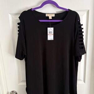 Michael Kors Black Short-Sleeve Cold-Shoulder Tee